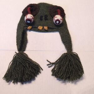 Peruvian Trading Company Hat Beanie Monster Eyeballs Teeth Tassels Winter Snow